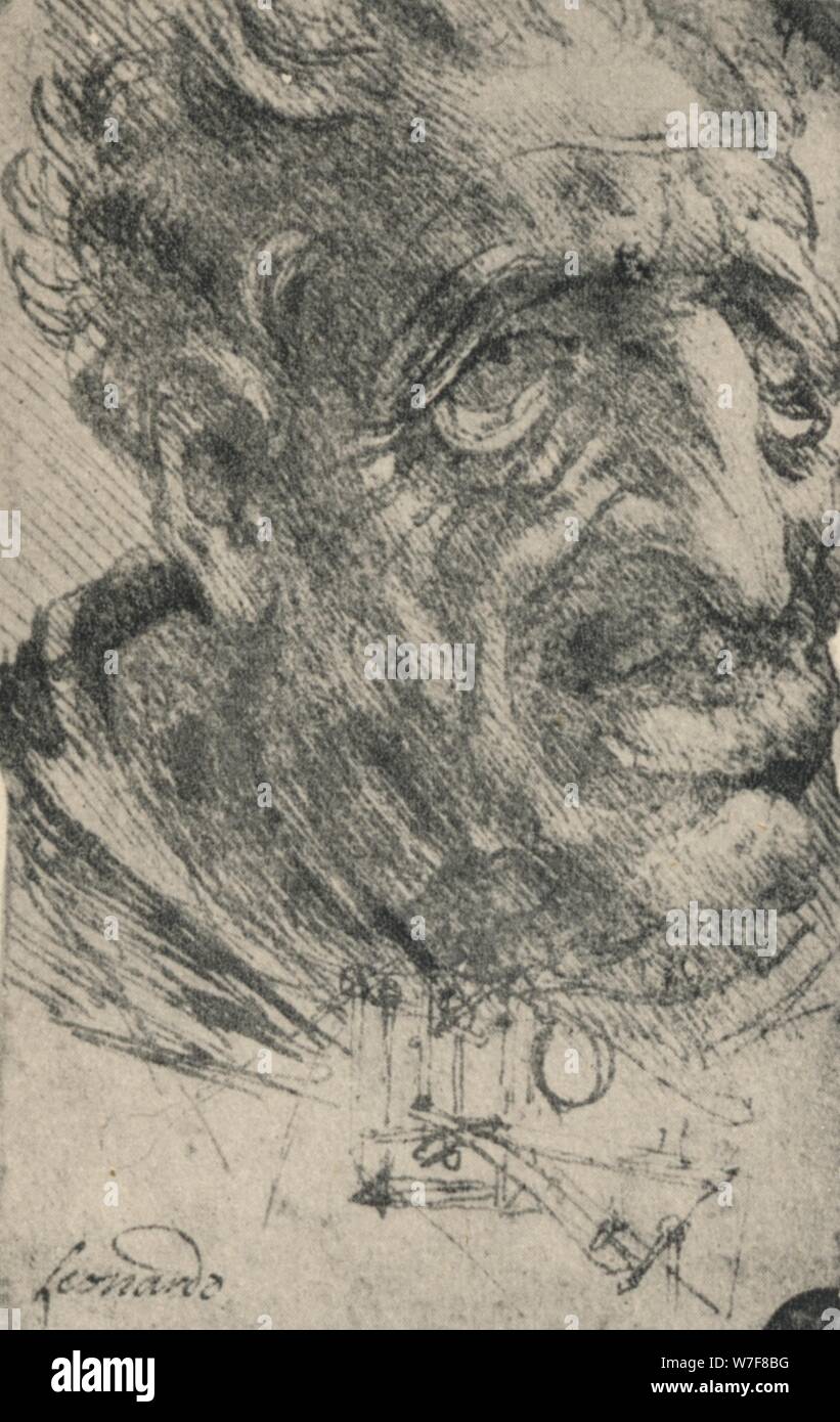 Grotesque 'Tête d'un homme tourné vers la droite trois quarts", c1480 (1945). Artiste : Leonardo da Vinci. Banque D'Images