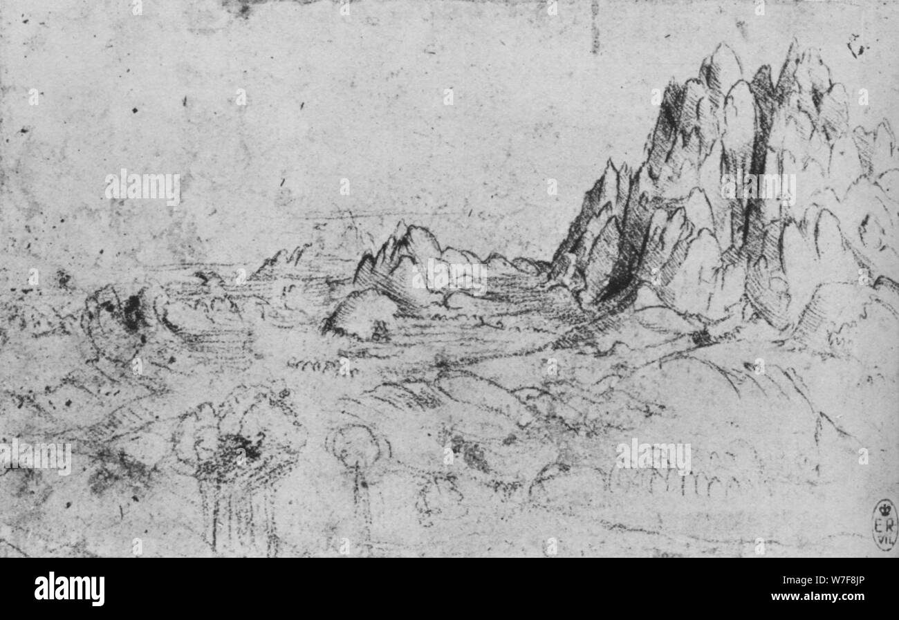 'Vue d'une chaîne de montagnes', c1480 (1945). Artiste : Leonardo da Vinci. Banque D'Images