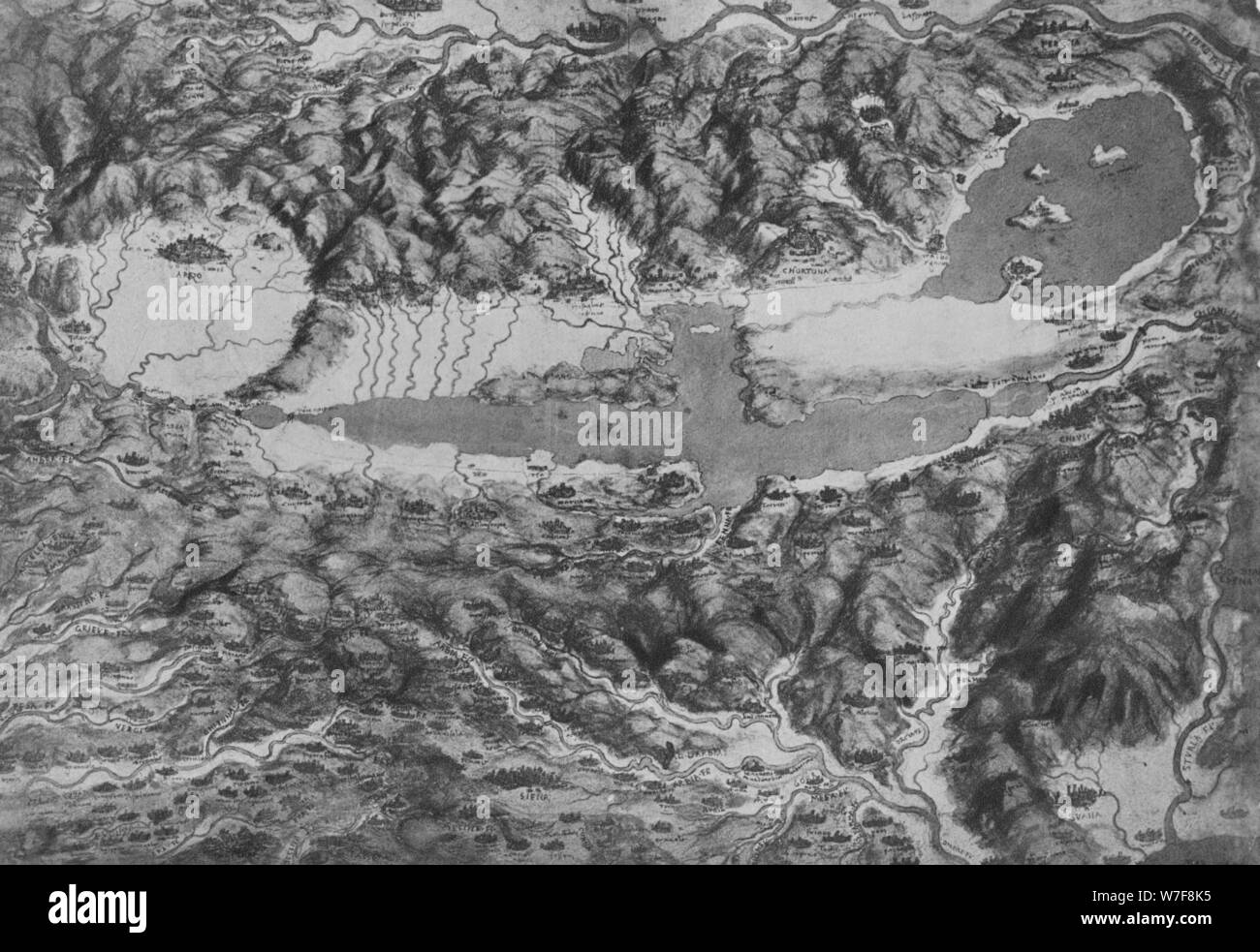 'Vue d'ensemble montrant Arezzo, San Sepolco Borgho, Pérouse, Chiusi et Siena', c1480 (1945). Artiste : Leonardo da Vinci. Banque D'Images