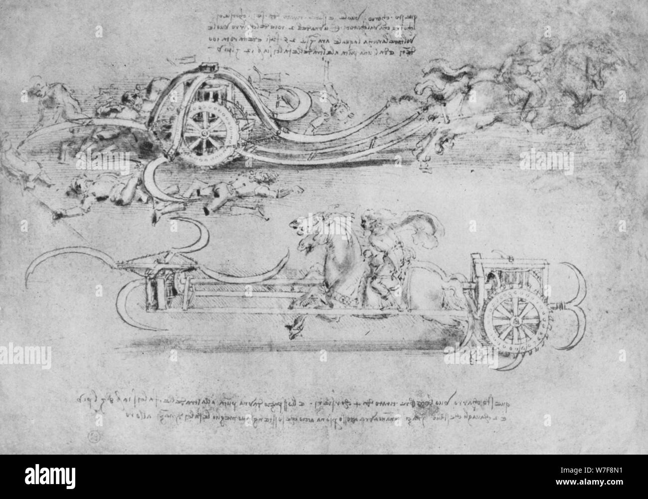 'Drawings de deux types de char armé de la Faux', c1480 (1945). Artiste