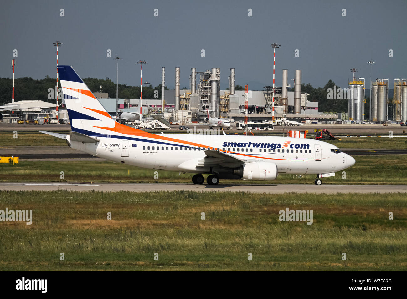 République tchèque Smartwings Boeing 737-700, (OK-SNT), prêt au décollage. à Malpensa (MXP / LIMC), Milan, Italie Banque D'Images