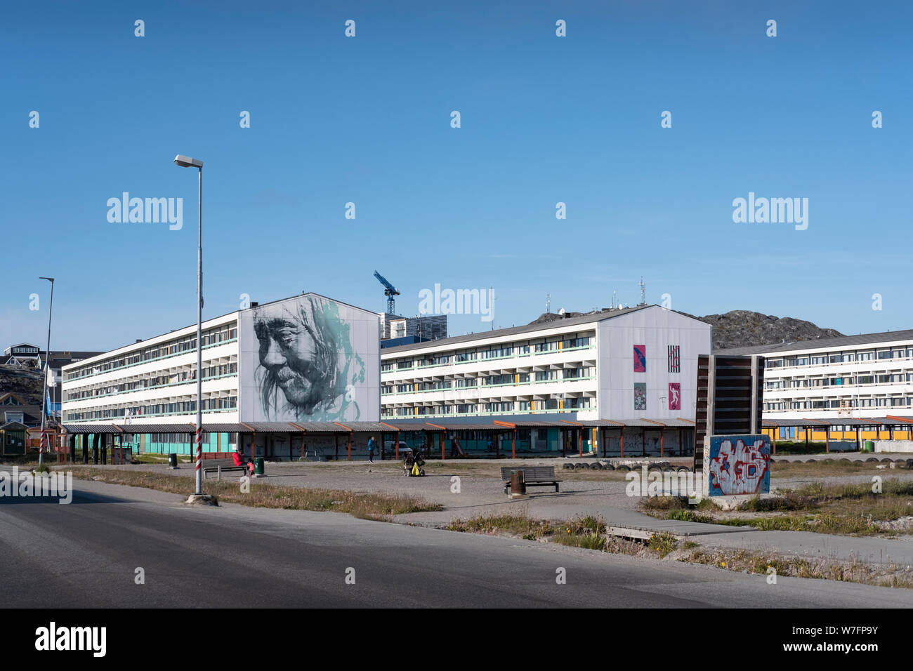 Les immeubles à appartements dans le centre de Nuuk, capitale du Groenland. Nuuk est la plus grande ville du Groenland avec environ 18.000 habitants. Banque D'Images
