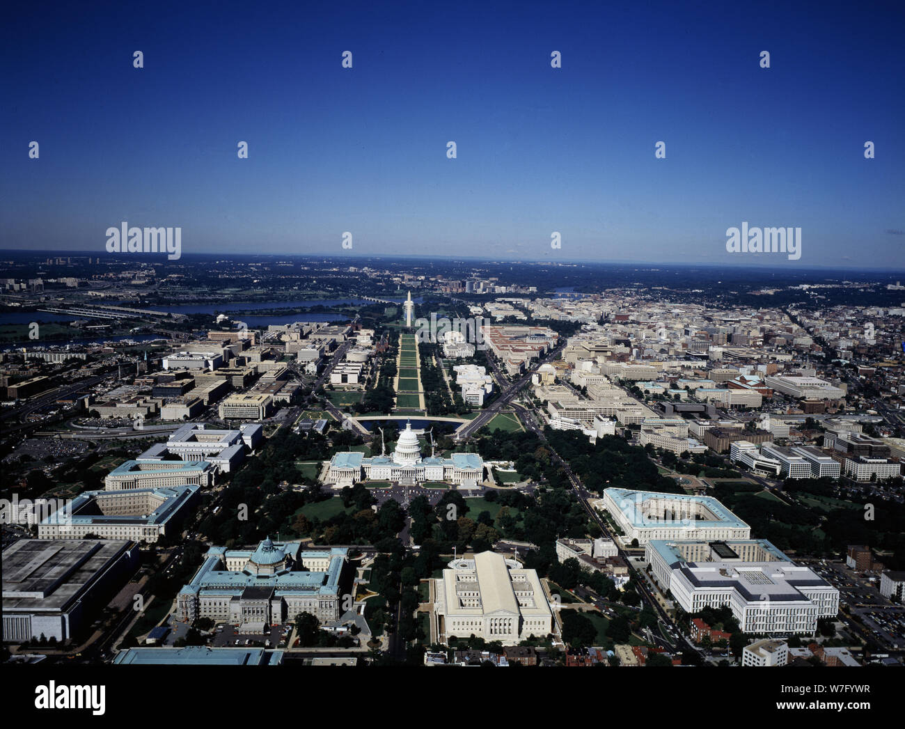 Vue aérienne avec un accent sur le National Mall, Washington, D.C. Banque D'Images