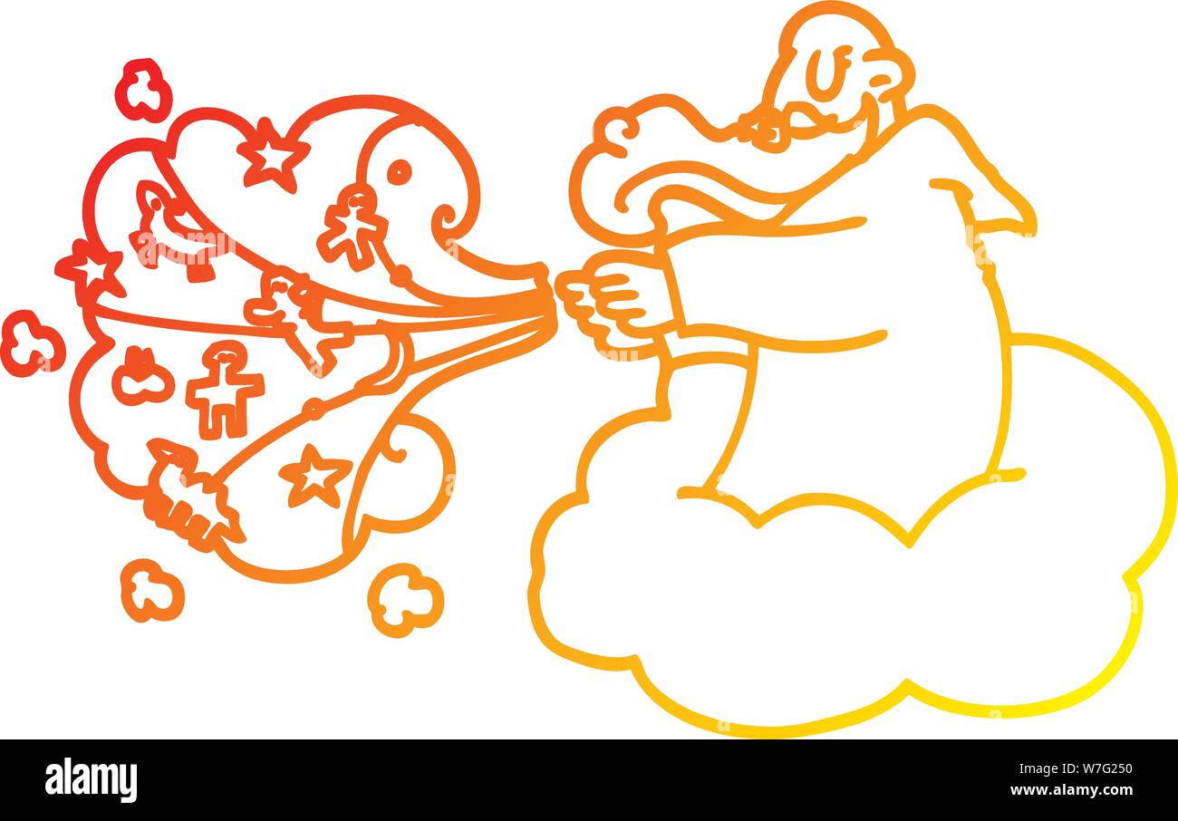 Ligne de gradient chaud dessin d'une caricature de l'univers de la création de Dieu Illustration de Vecteur