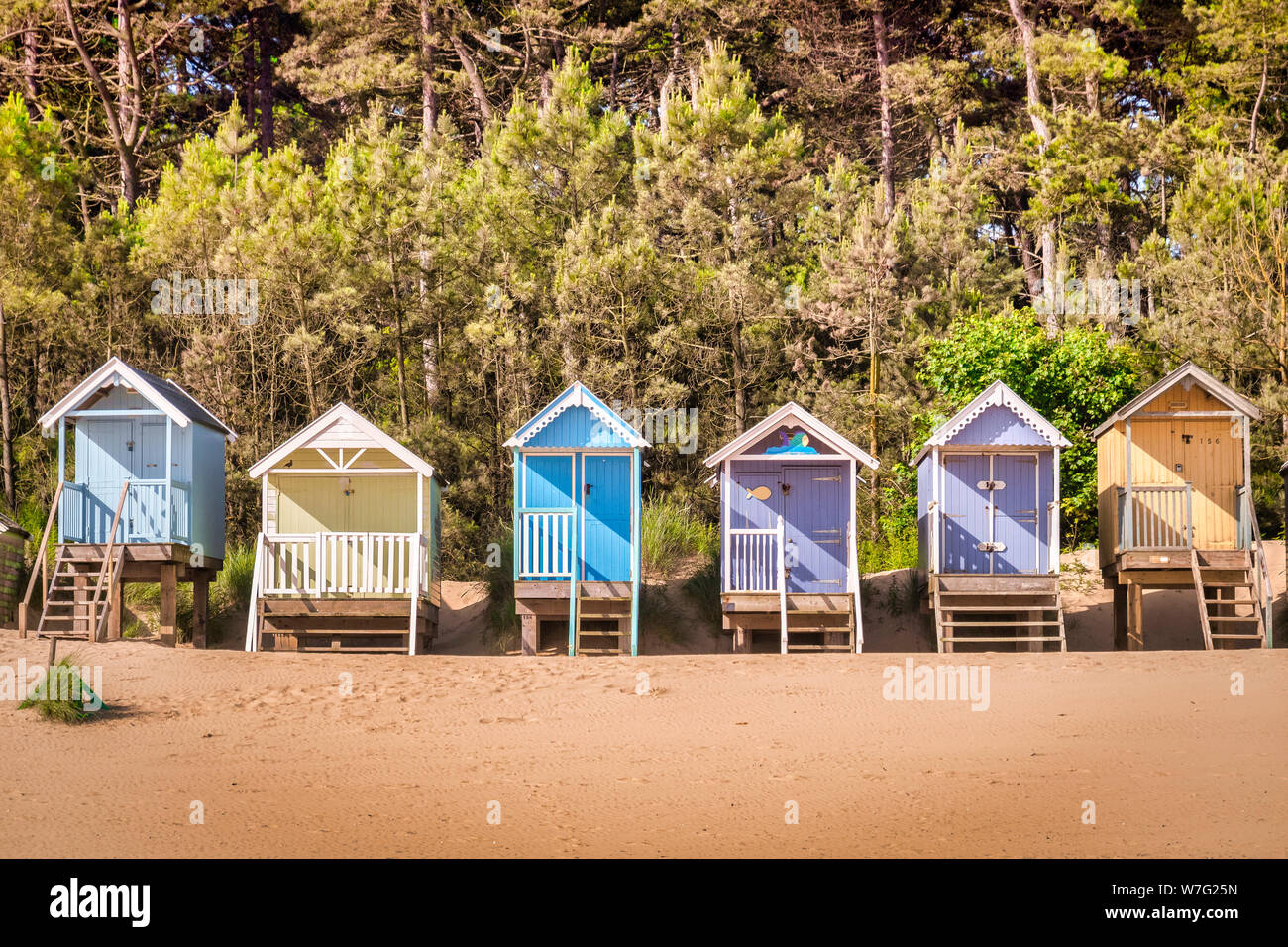 Cabanes sur la plage à Wells-Next-The-Sea, Norfolk, Angleterre, Royaume-Uni. Banque D'Images