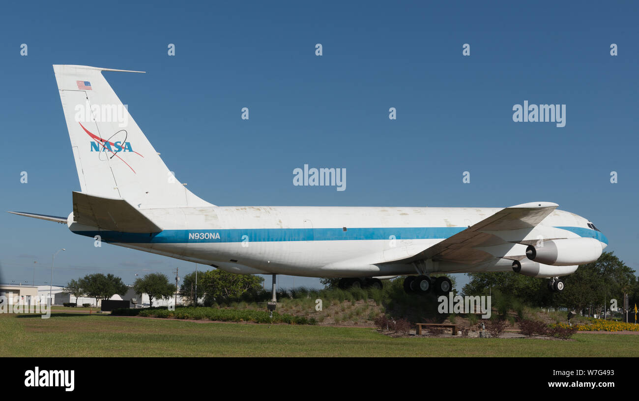 Un vieux Boeing 707 jet, garée à l'aéroport d'Ellington, un aérodrome à usage général qui permet d'être à Ellington Ellington Field Air Force Base à Pasadena, Texas, une banlieue de Houston Banque D'Images