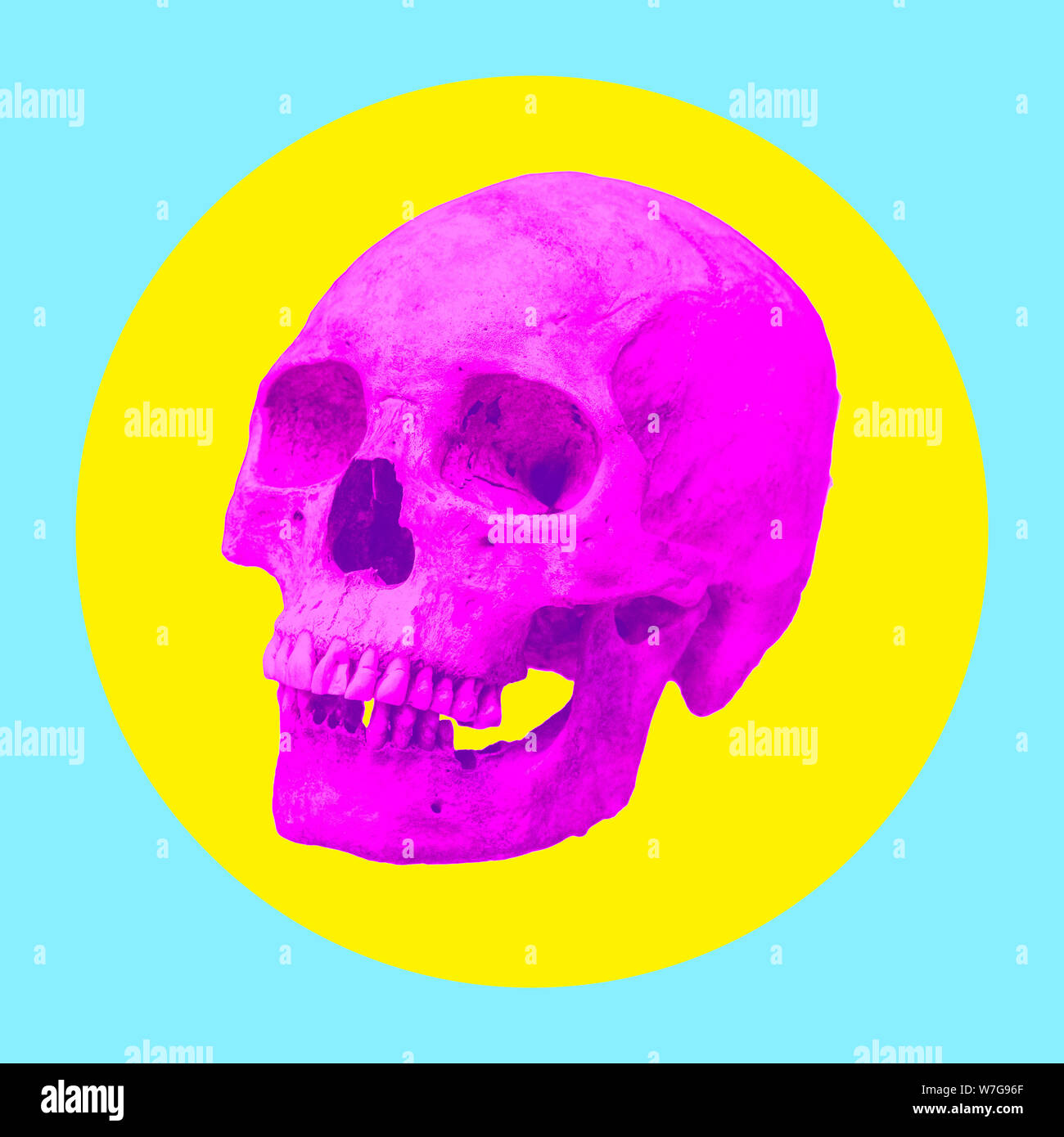 Collage de l'art contemporain. Crâne rose. Projet minimal. Banque D'Images