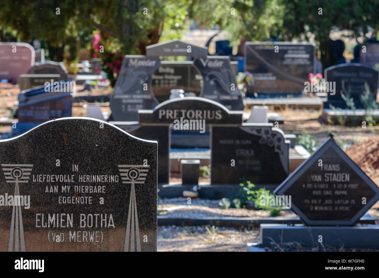 Des pierres tombales dans un cimetière allemand, Otjiwarongo, Namibie Banque D'Images