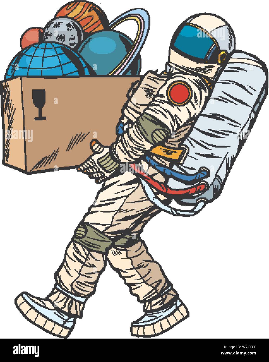 L'exploration de l'espace concept. prend l'astronaute planète dans une boîte Illustration de Vecteur