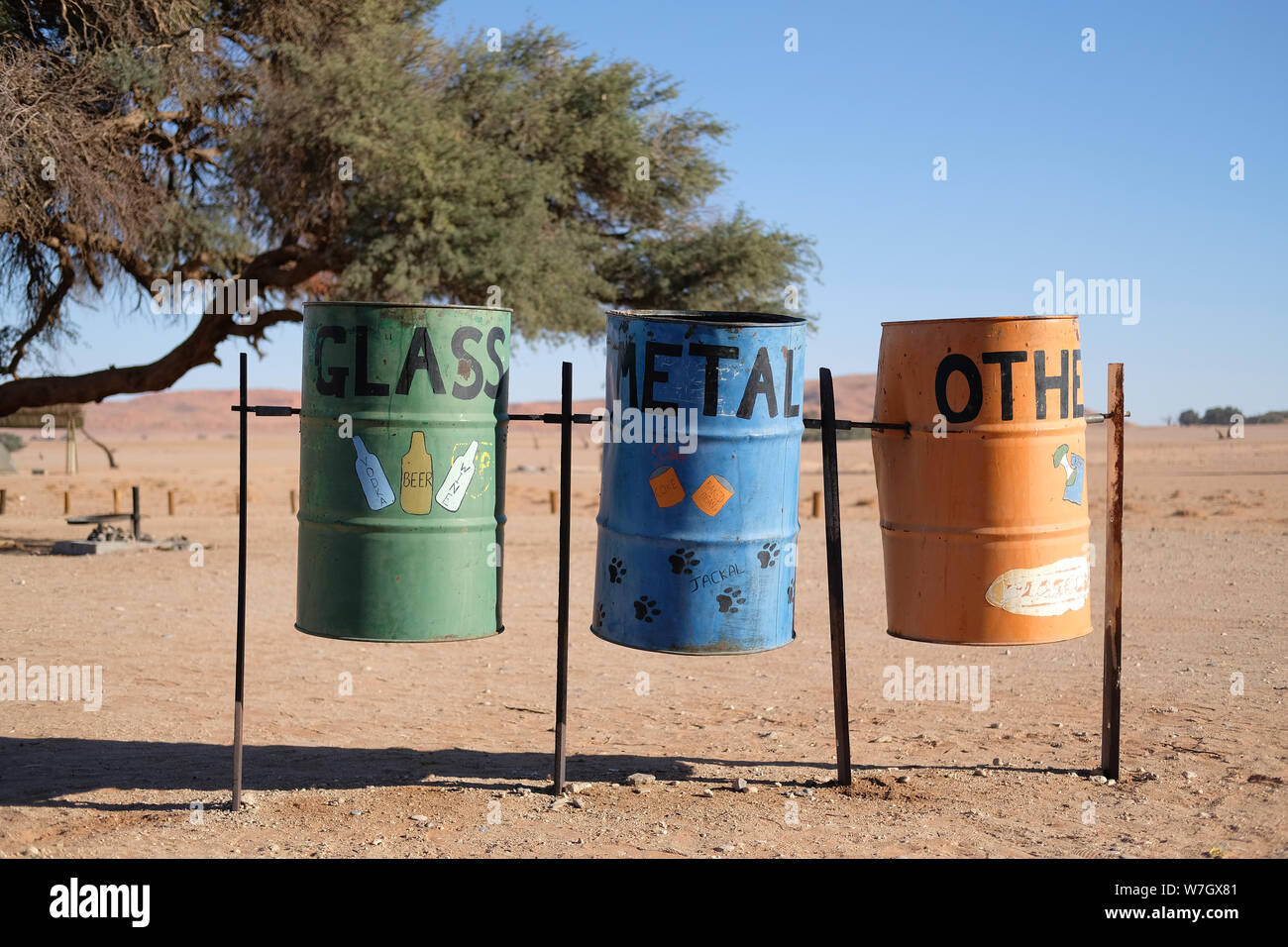 Le tri sélectif des déchets en Namibie Banque D'Images