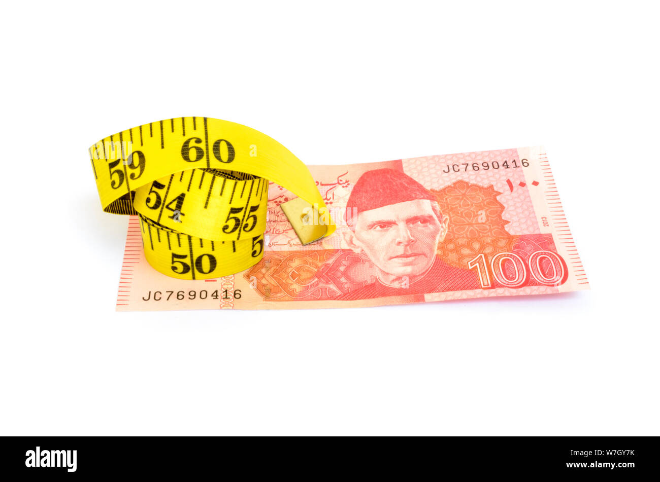 Libre de centaines de monnaie pakistanaise Roupie bill avec ruban pour mesurer les concepts coupe budgétaire Banque D'Images