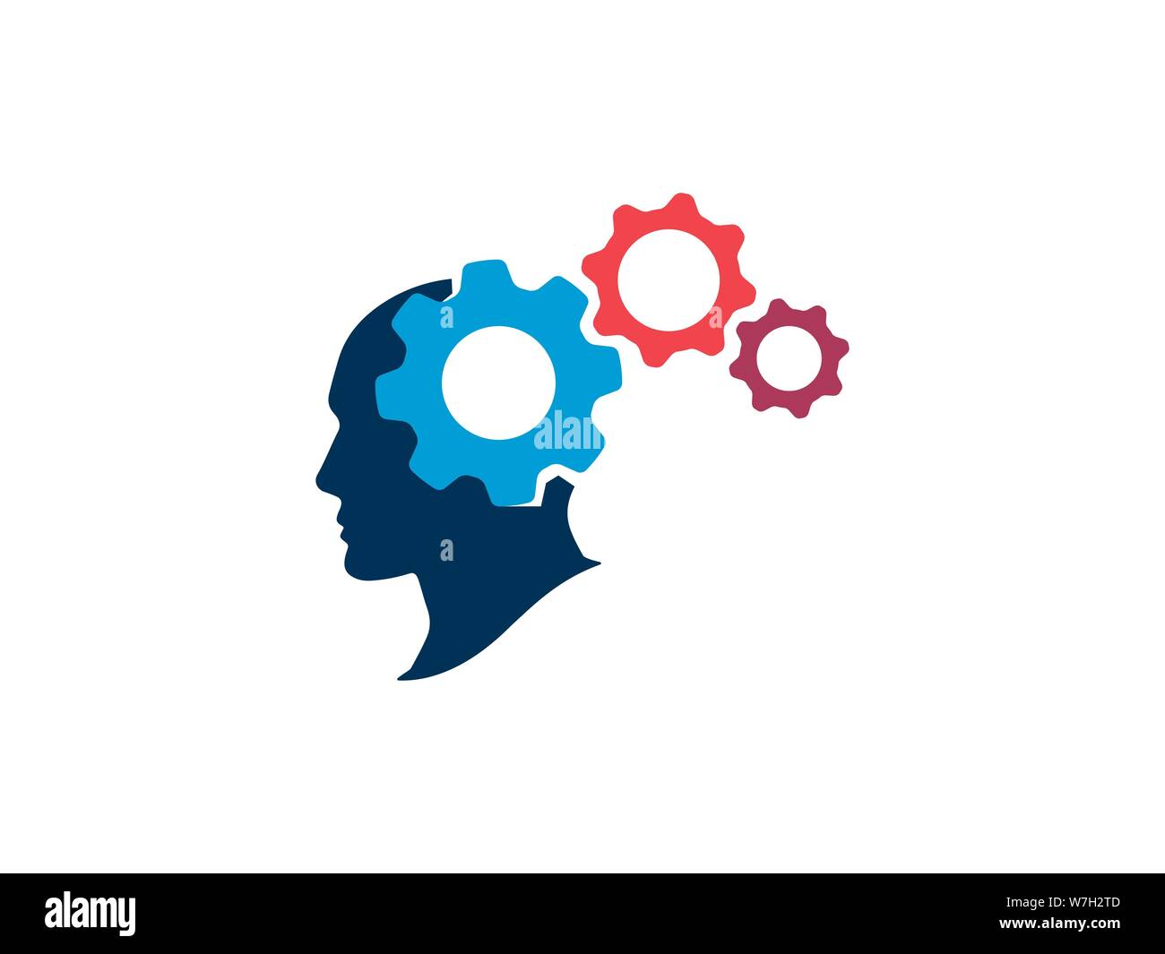 Le processus de pensée dans la tête humaine. Silhouette tête humaine avec vitesses. La réflexion et la planification stratégique concept. Les gens de la communication avec l'ou Illustration de Vecteur