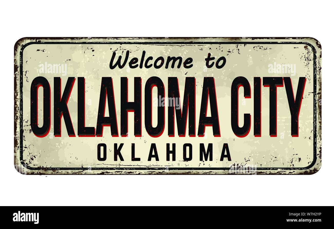 Oklahoma City vintage métal rouillé signe sur un fond blanc, vector illustration Illustration de Vecteur