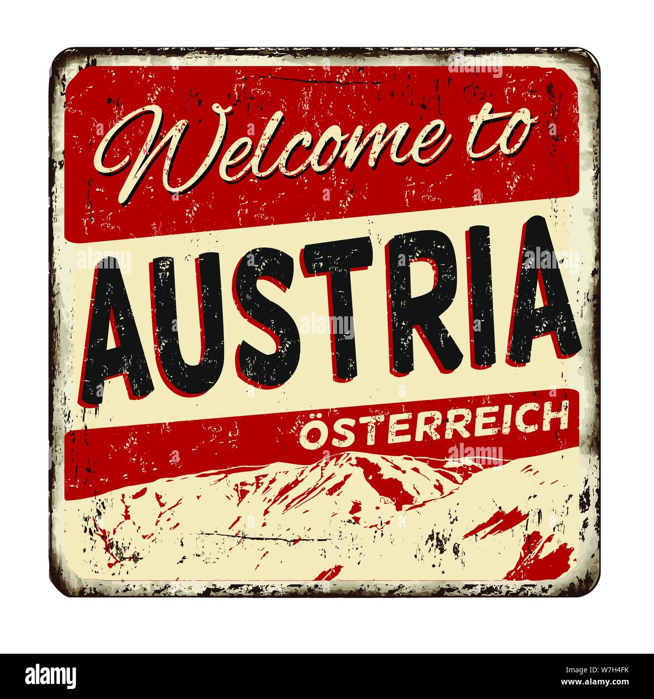 Bienvenue en Autriche vintage métal rouillé signe sur un fond blanc, vector illustration Illustration de Vecteur