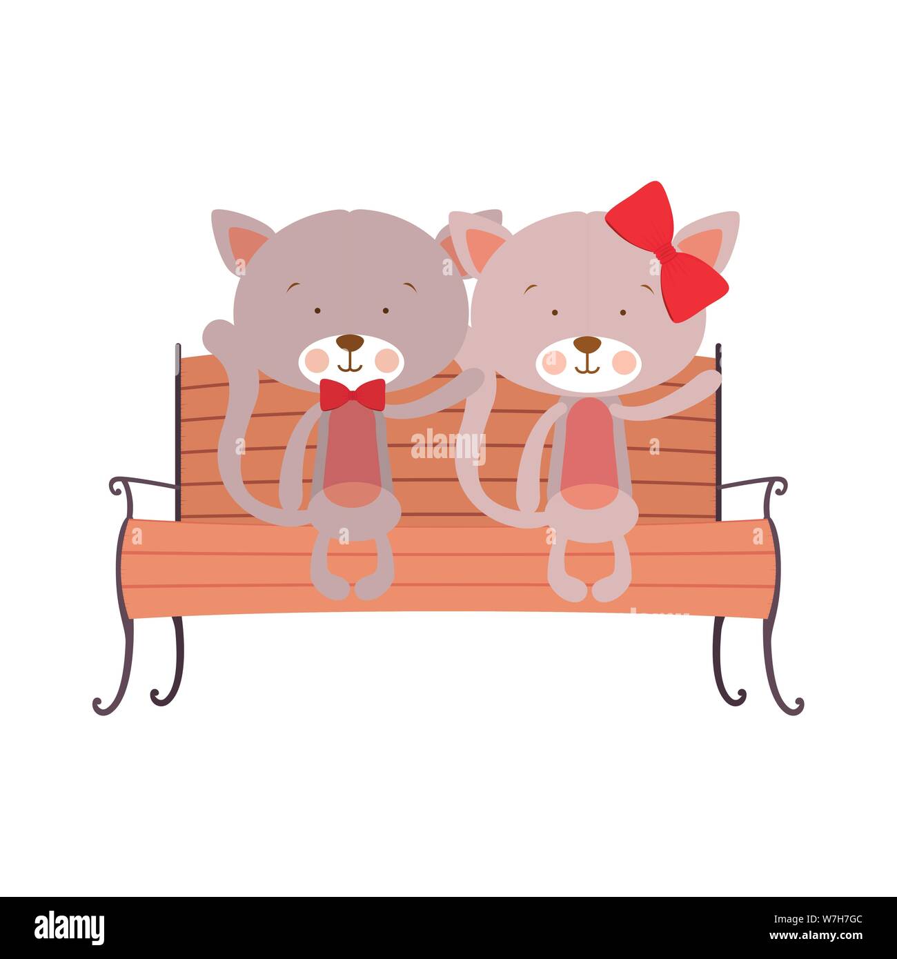 Joli couple de chats assis sur chaise parc Illustration de Vecteur