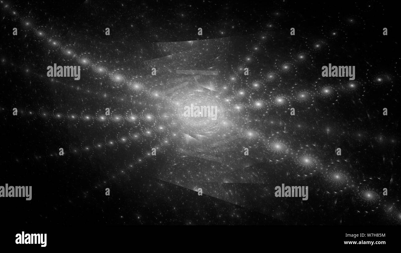 Les spirales multiples lumineux dans l'espace, l'intensité de la carte en noir et blanc, 3D Rendering Banque D'Images