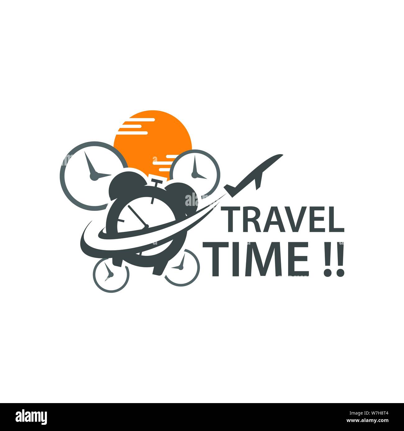 Le temps de déplacement de l'image logo illustration horloges avec avion pour montrer qu'il est temps de vacances week-end voyages Illustration de Vecteur