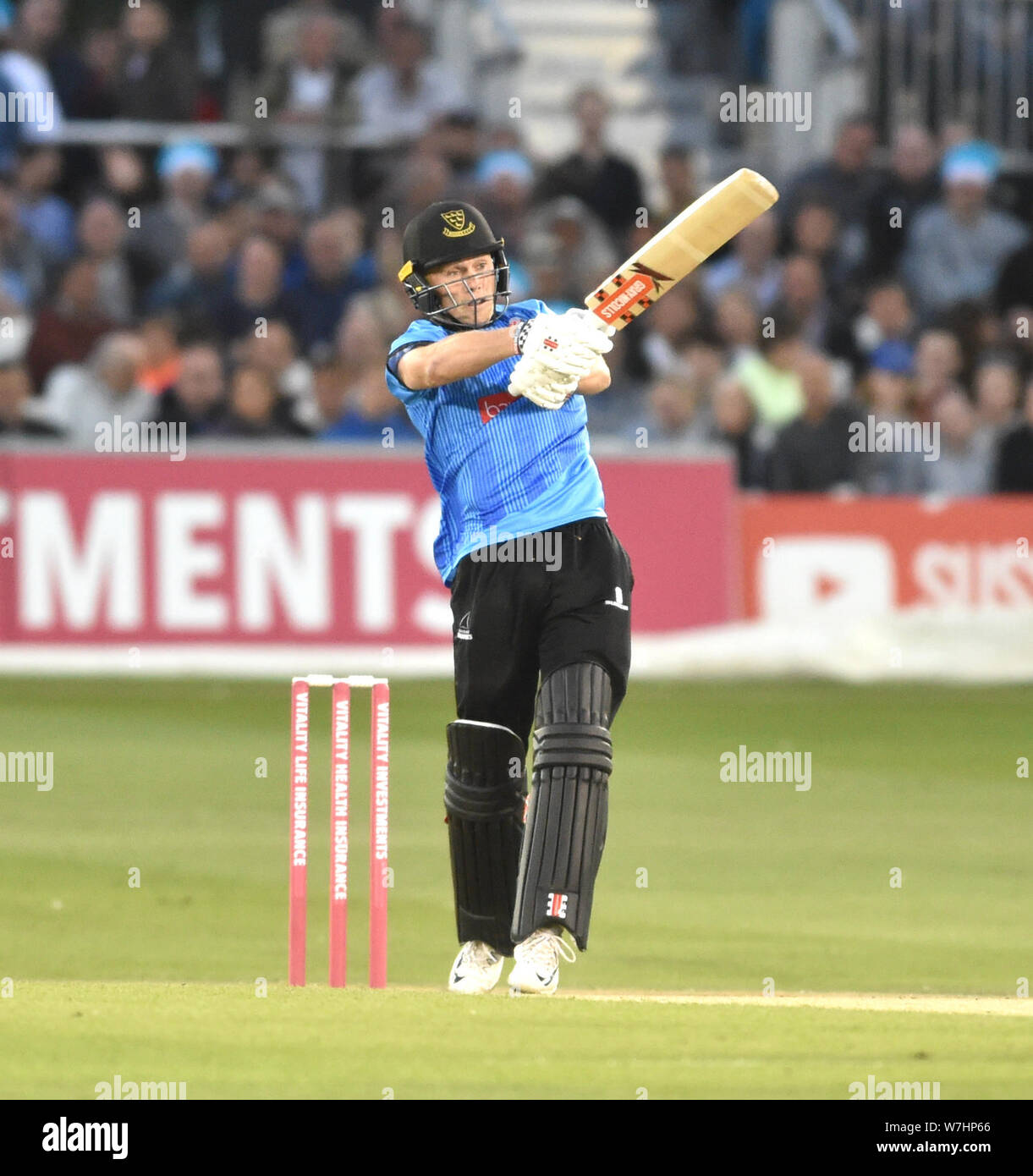 Hove Sussex UK 6 août 2019 - Phil au bâton de sel pour les requins Sussex durant la vitalité T20 cricket souffle entre la promenade Sussex et les requins à la 1ère Glamorgan County dans la masse centrale Hove Crédit photo : Simon Dack / Alamy Live News Banque D'Images