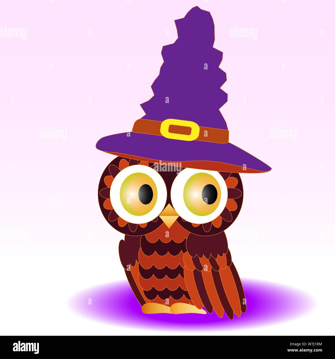 Un hibou peint en couleurs de l'halloween, en fait un chapeau violet magique Illustration de Vecteur