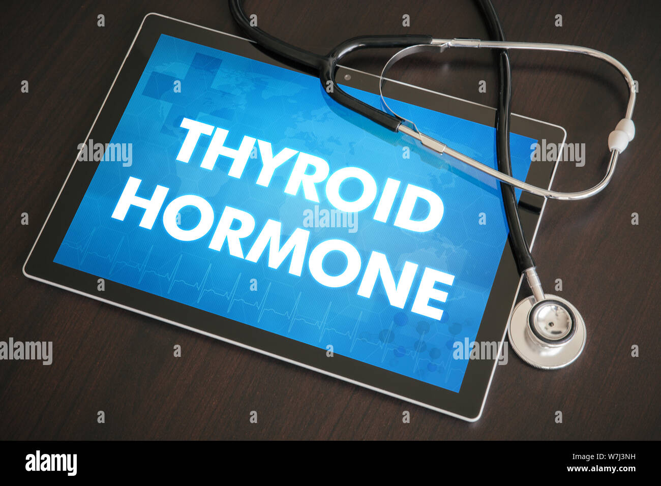 L'hormone thyroïdienne (maladie endocrinienne) diagnostic medical concept sur écran de tablette avec stéthoscope. Banque D'Images