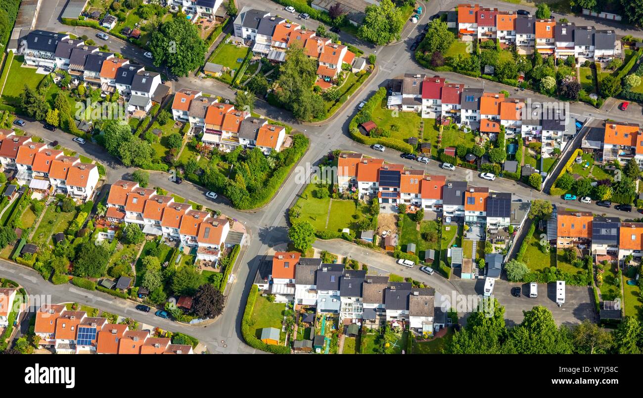 Vue aérienne, quartier résidentiel avec maisons en rangées, Soest, Rhénanie du Nord-Westphalie, Allemagne Banque D'Images