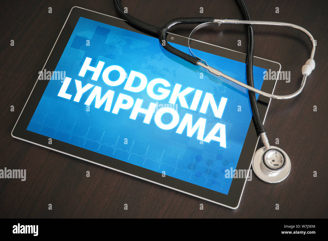 La maladie de Hodgkin (type de cancer) diagnostic medical concept sur écran de tablette avec stéthoscope. Banque D'Images
