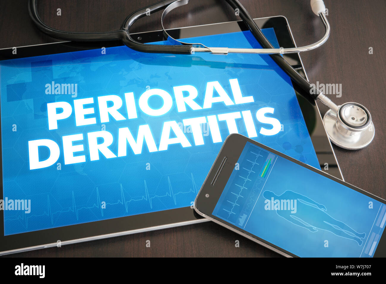 La dermatite périorale (maladie cutanée) diagnostic medical concept sur écran de tablette avec