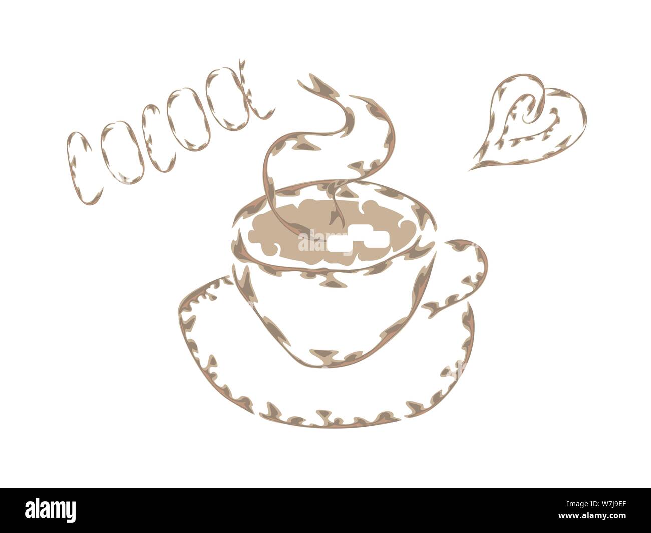 Une tasse de cacao chaud avec nappes, d'un élégant contour, les taches de cacao Illustration de Vecteur