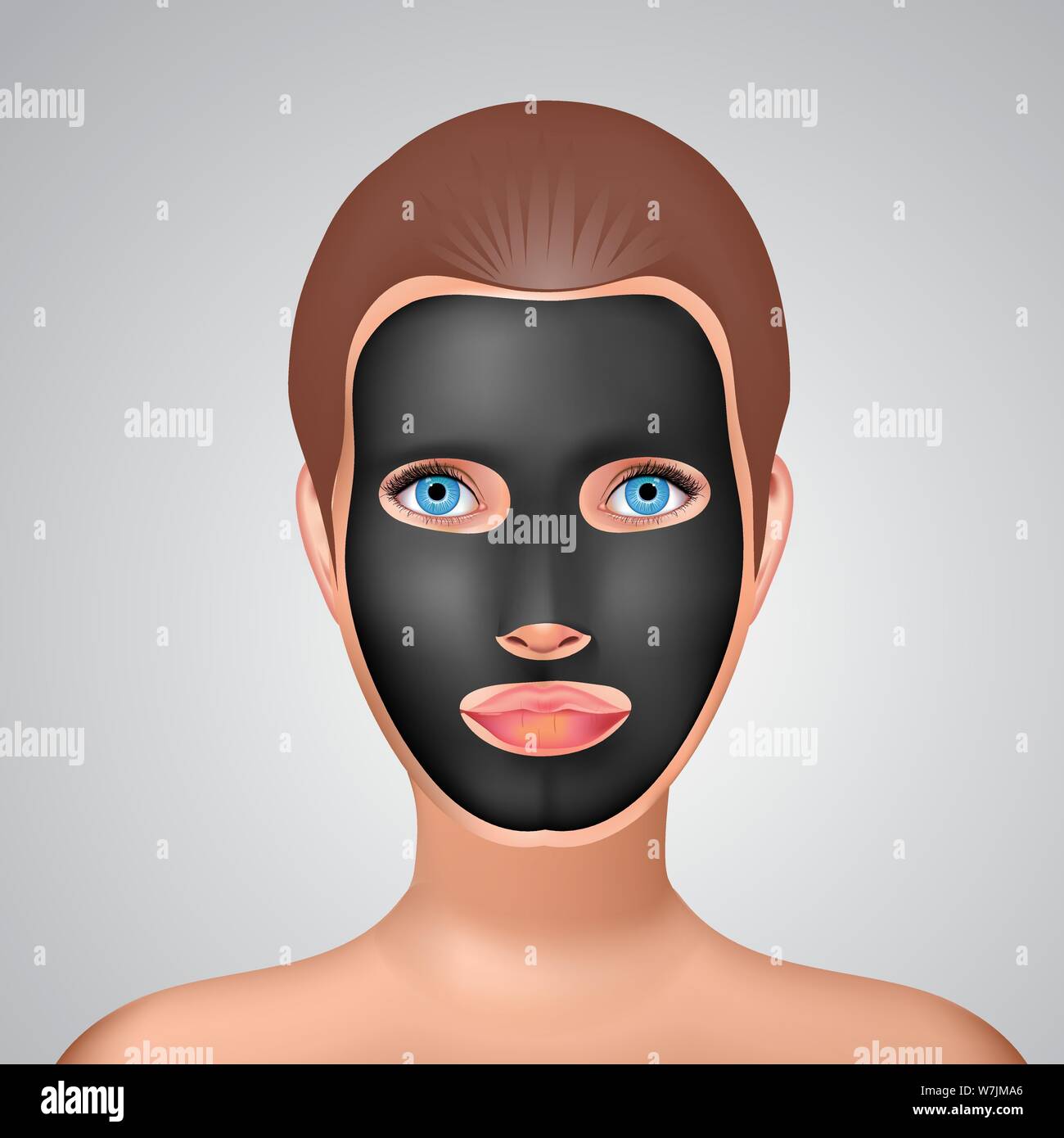 Beauty fashion girl appliquer masque facial noir charbon. Illustration vecteur de style de ligne. Illustration de Vecteur