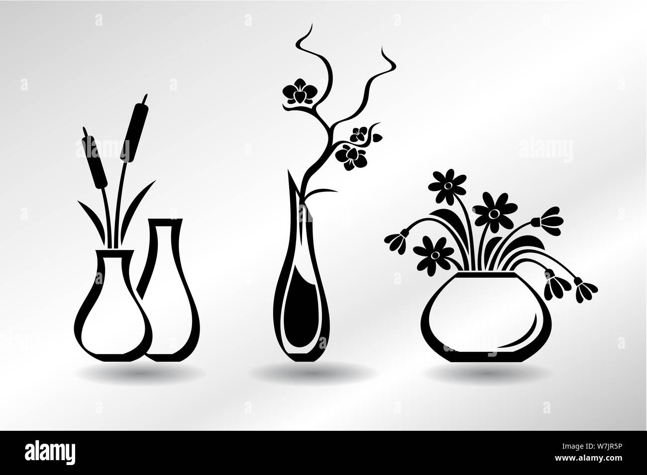 Collection de vases de fleurs icônes télévision, orchidée, perce-neige, timide Illustration de Vecteur