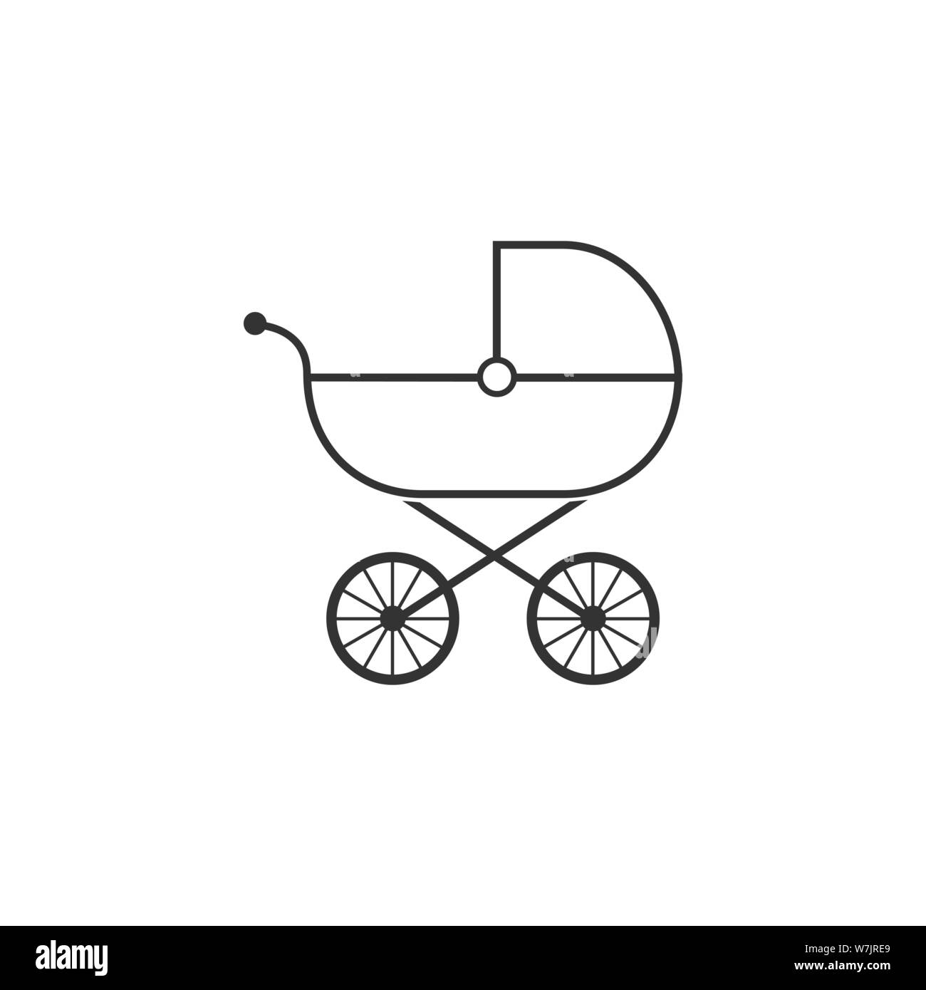 Illustration vectorielle, modèle plat. Bébé, poussette landau buggy chariot, icône de roue Illustration de Vecteur