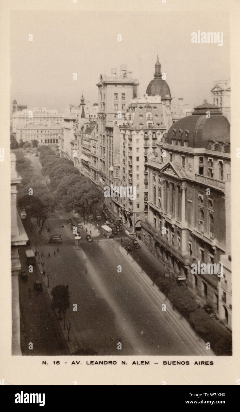 Avenue Leandro N. Alem, Buenos Aires Argentine, vieille carte postale. Banque D'Images