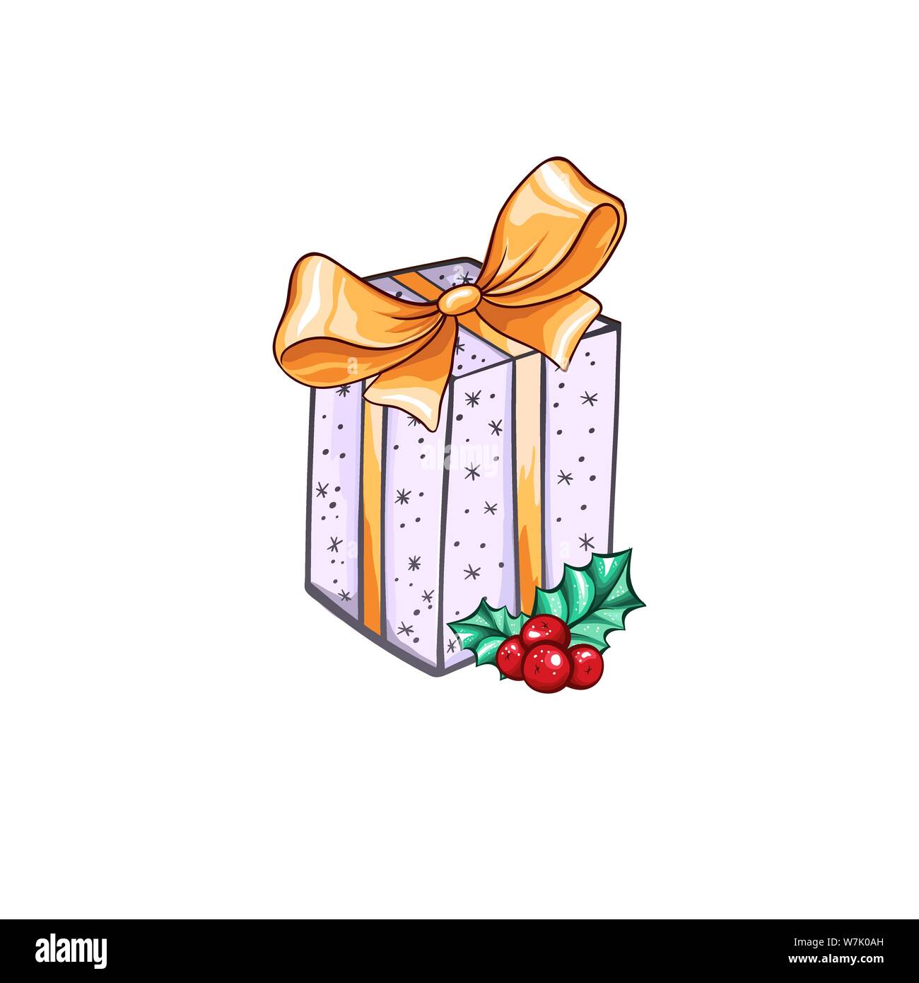 Noël ou Nouvel An cadeau à motifs illustration de la boîte. Dessin libre,  décor vectorielles pour les vacances d'hiver. Du ruban d'or et étoiles  mignon Image Vectorielle Stock - Alamy