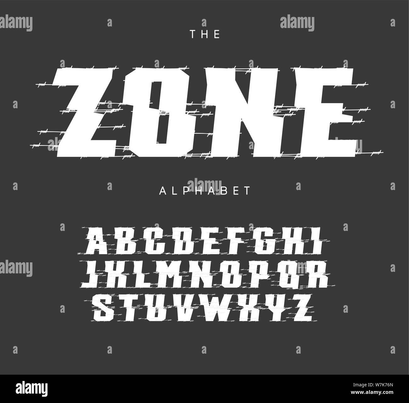 Zone d'exclusion des lettres et des chiffres. Bold style coupé vector alphabet latin. Police pour événements, promotions, logos, bannières, affiches et monogramme Illustration de Vecteur