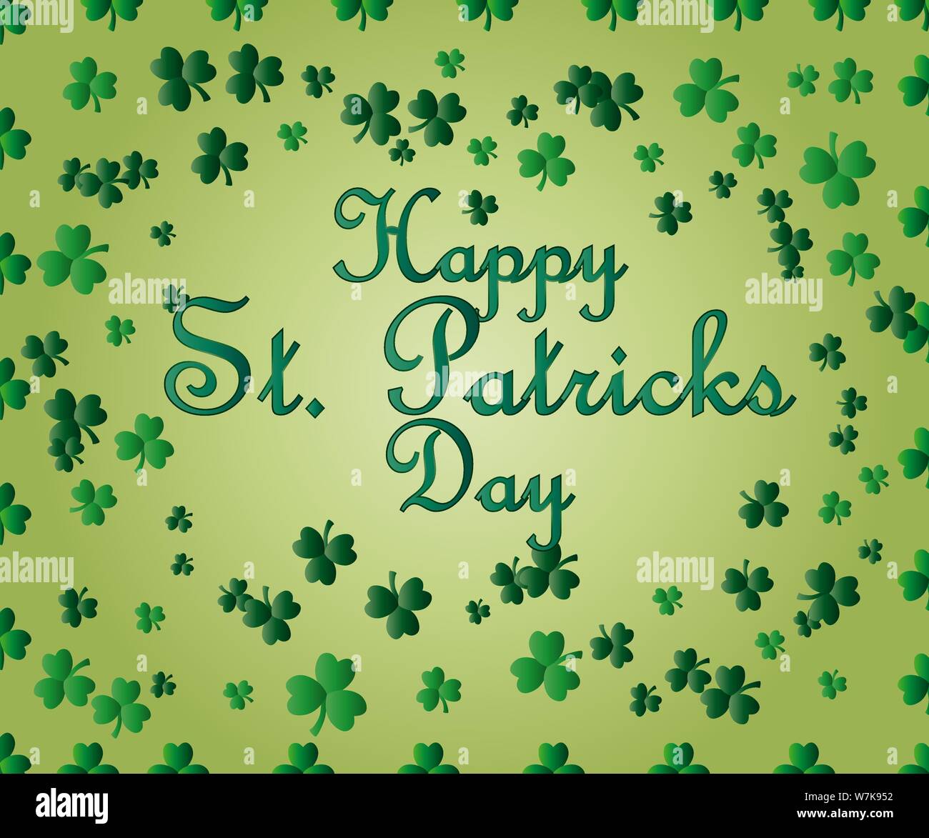 Saint Patrick's Day Greeting card avec les feuilles de trèfle vert étincelaient et texte. Inscription - Happy St Patrick Day Illustration de Vecteur