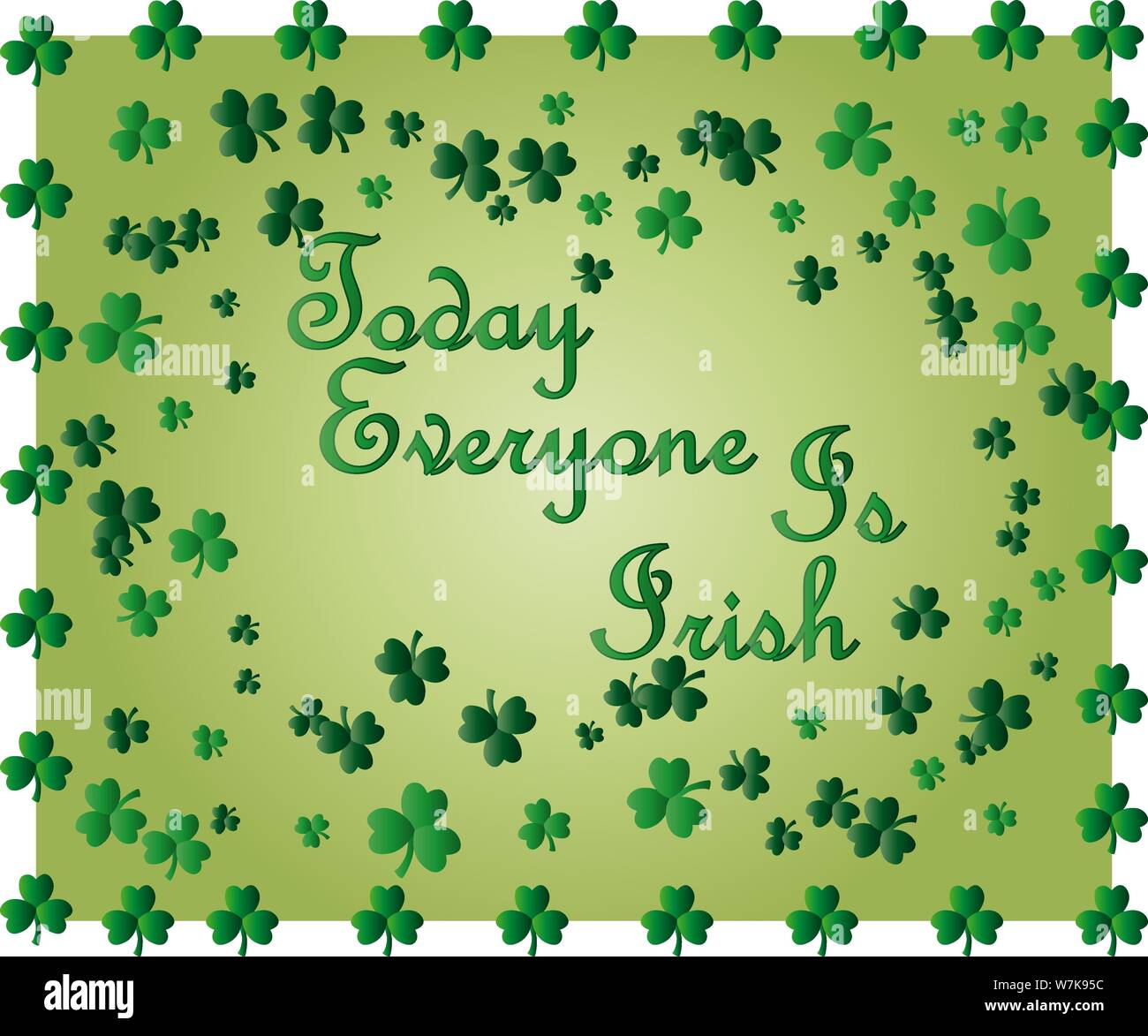 Saint Patrick's Day Greeting card avec les feuilles de trèfle vert étincelaient et texte. Inscription - Aujourd'hui, tout le monde est Irlandais Illustration de Vecteur