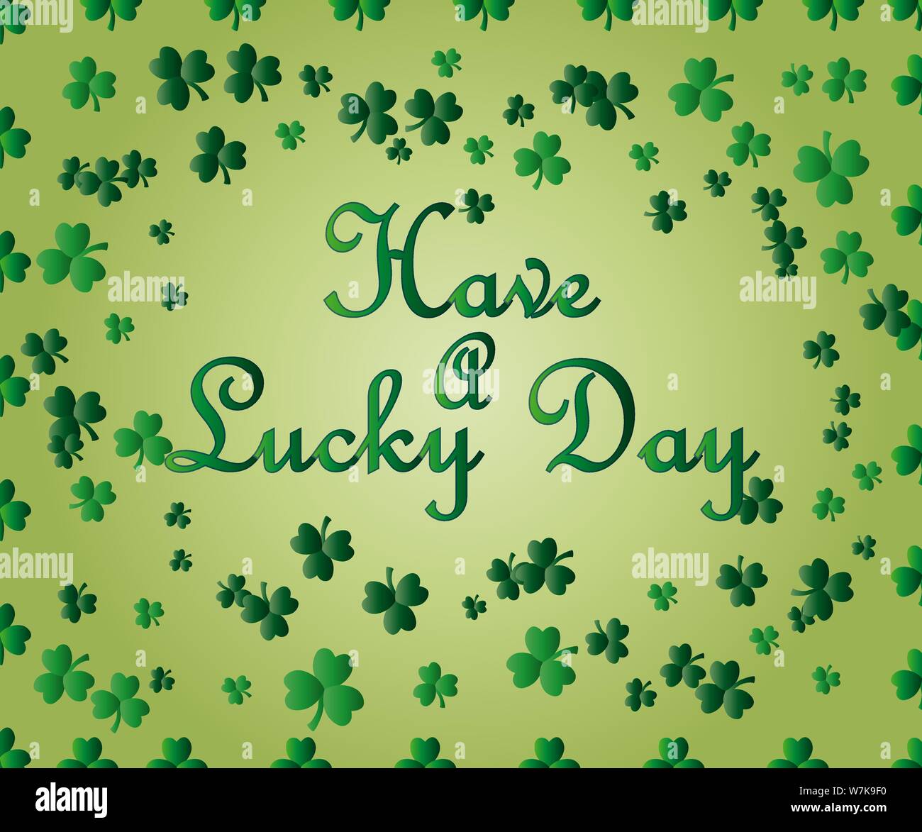 Saint Patrick's Day Greeting card avec les feuilles de trèfle vert étincelaient et texte. Inscription - Avoir un jour de chance Illustration de Vecteur