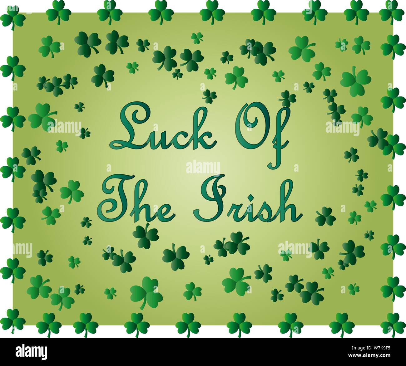Saint Patrick's Day Greeting card avec les feuilles de trèfle vert étincelaient et texte. Inscription - chance des Irlandais Illustration de Vecteur