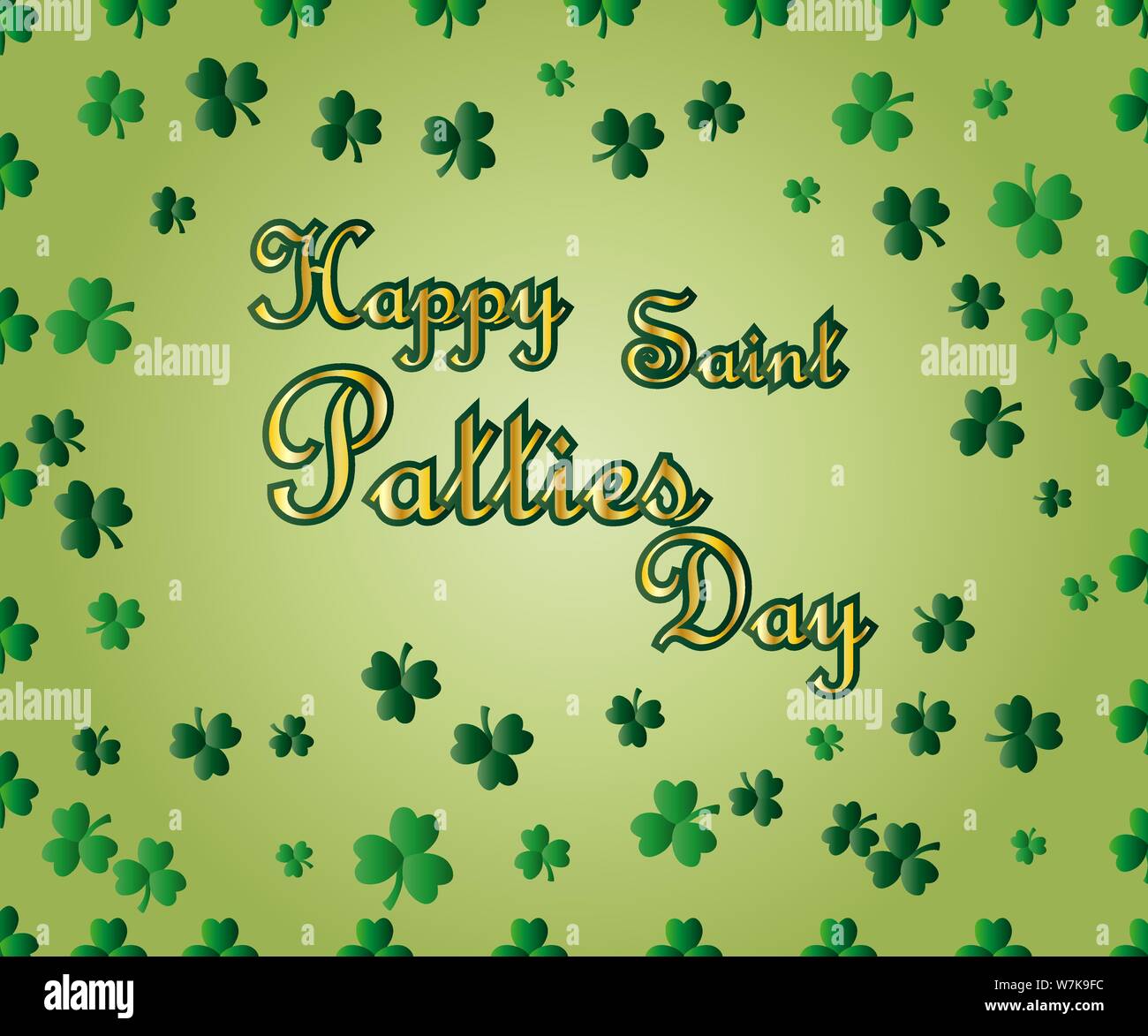 Saint Patrick's Day Greeting card avec les feuilles de trèfle vert étincelaient et texte. Inscription - Bonne journée galettes Saint Illustration de Vecteur