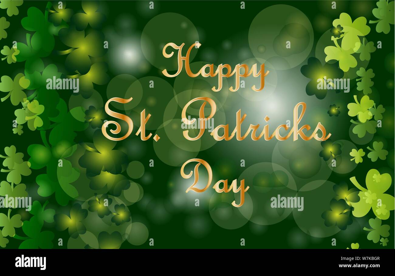 Saint Patrick's Day Greeting card avec les feuilles de trèfle vert étincelaient et texte. Inscription - Happy St Patrick Day Illustration de Vecteur