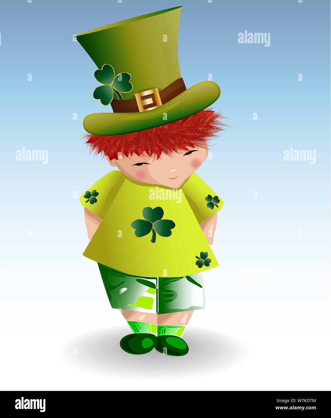 Garçon roux Patrick en vert des vêtements et un chapeau vert avec une  feuille de trèfle Image Vectorielle Stock - Alamy