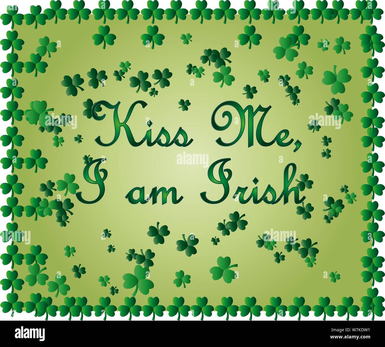Saint Patrick's Day Greeting card avec les feuilles de trèfle vert étincelaient et texte. Inscription - embrasse-moi, je suis Irlandais Illustration de Vecteur
