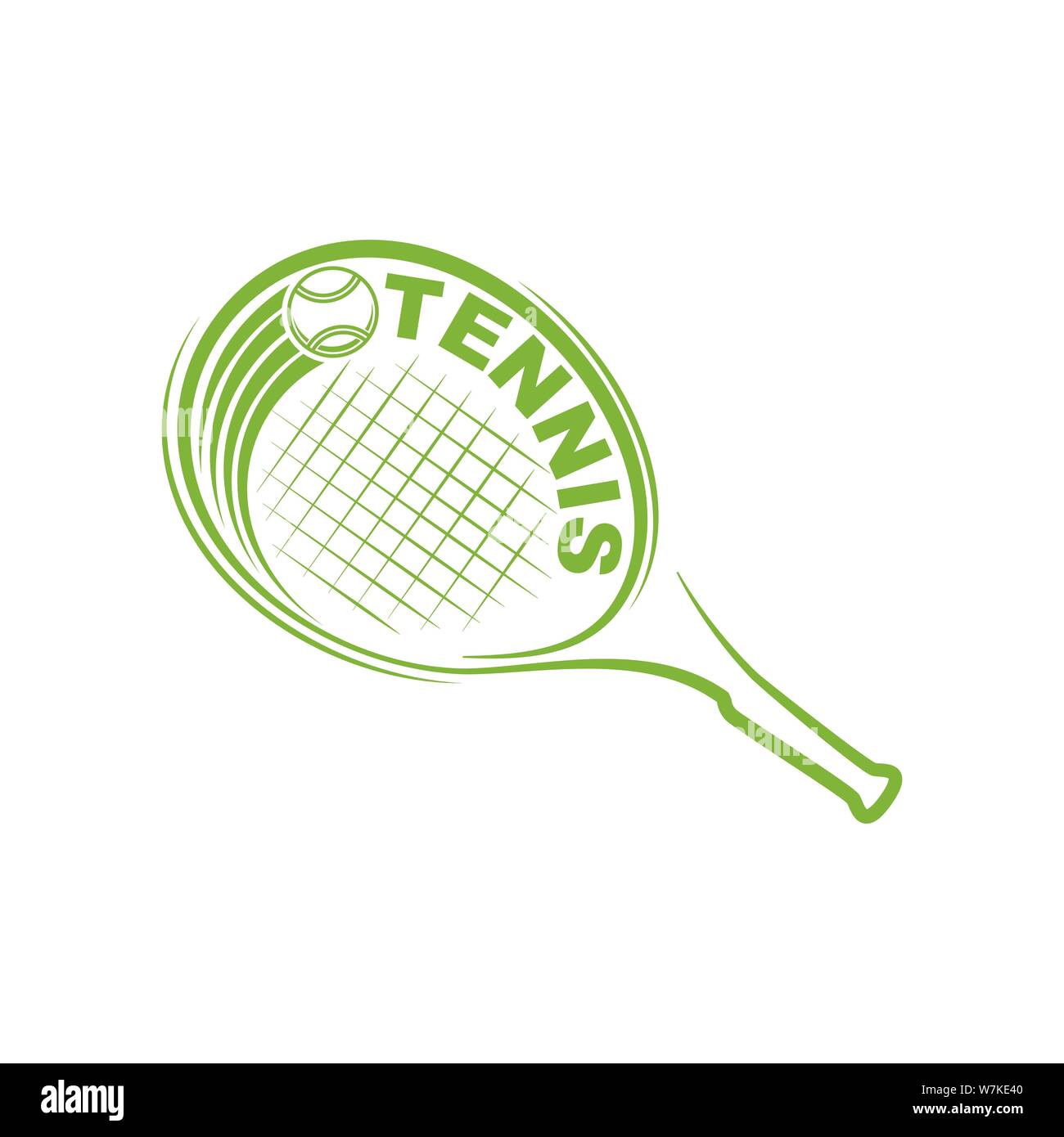 Contour vert raquette de tennis et la balle avec texte symbole isolé sur fond blanc Illustration de Vecteur