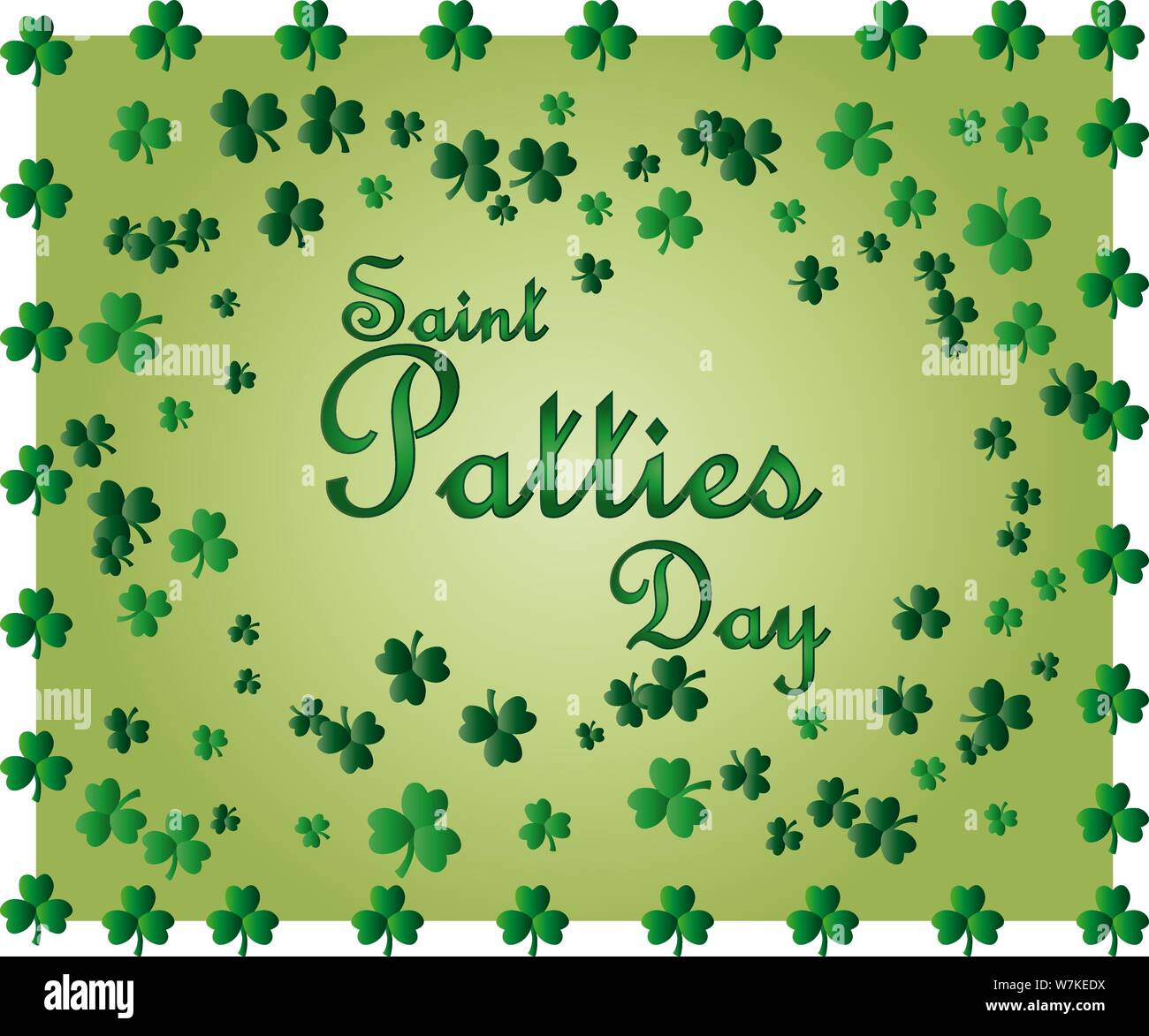 Saint Patrick's Day Greeting card avec les feuilles de trèfle vert étincelaient et texte. Inscription - Journée Galettes Saint Illustration de Vecteur
