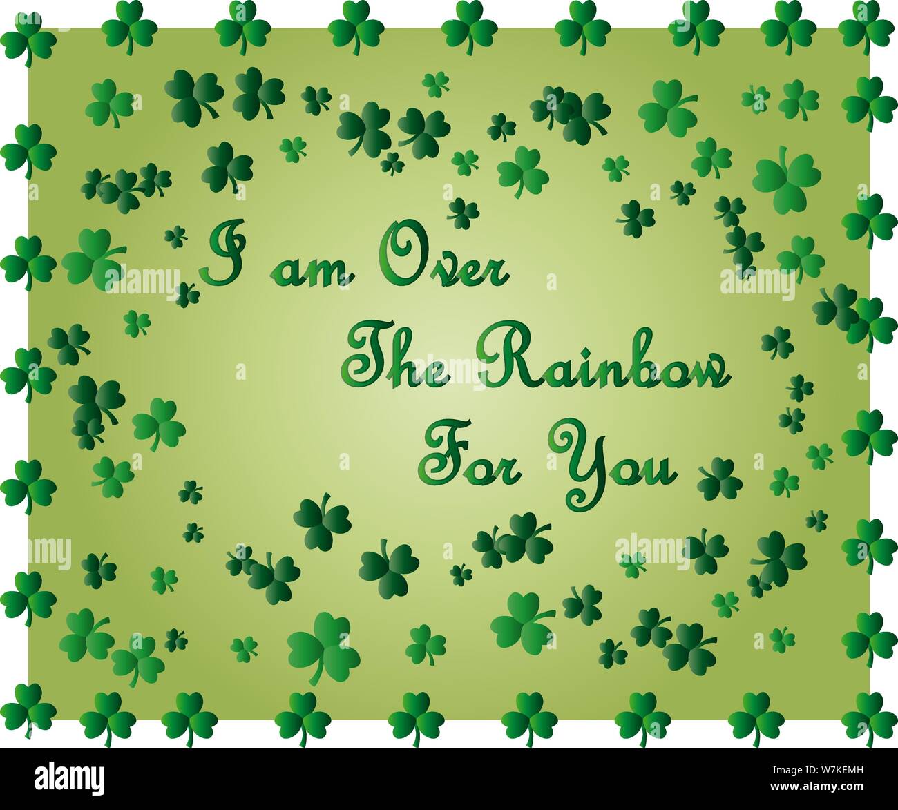 Saint Patrick's Day Greeting card avec les feuilles de trèfle vert étincelaient et texte. Inscription - J'ai plus l'Arc en Ciel pour vous Illustration de Vecteur