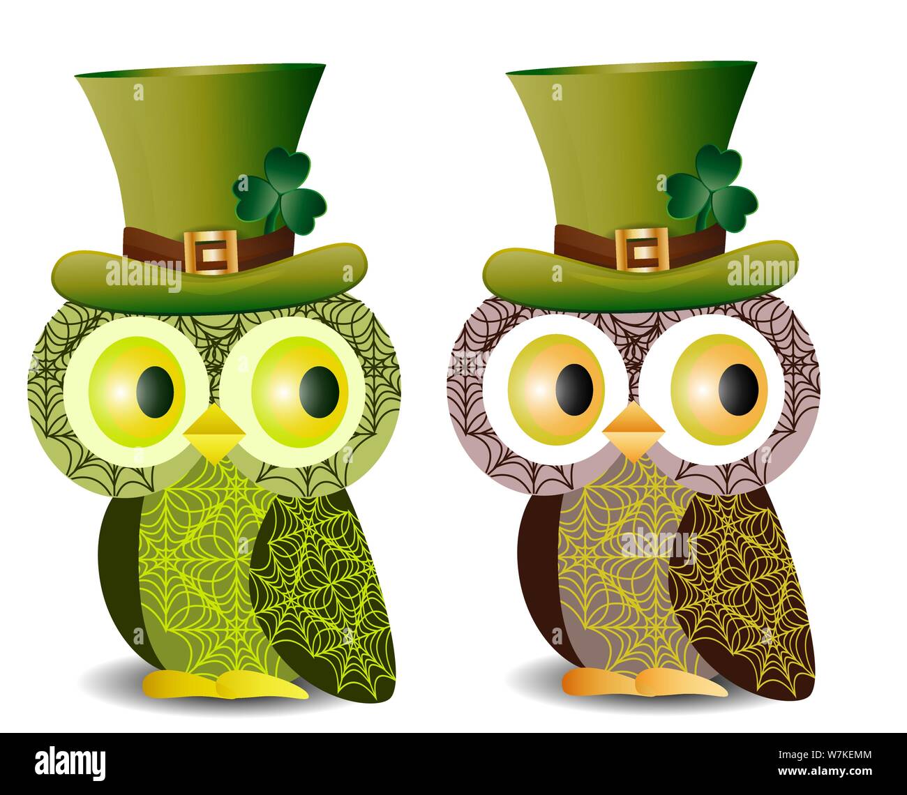 Belle et raffinée, les hiboux avec un motif dans un chapeau vert avec un  trèfle pour le jour de St Patrick Image Vectorielle Stock - Alamy