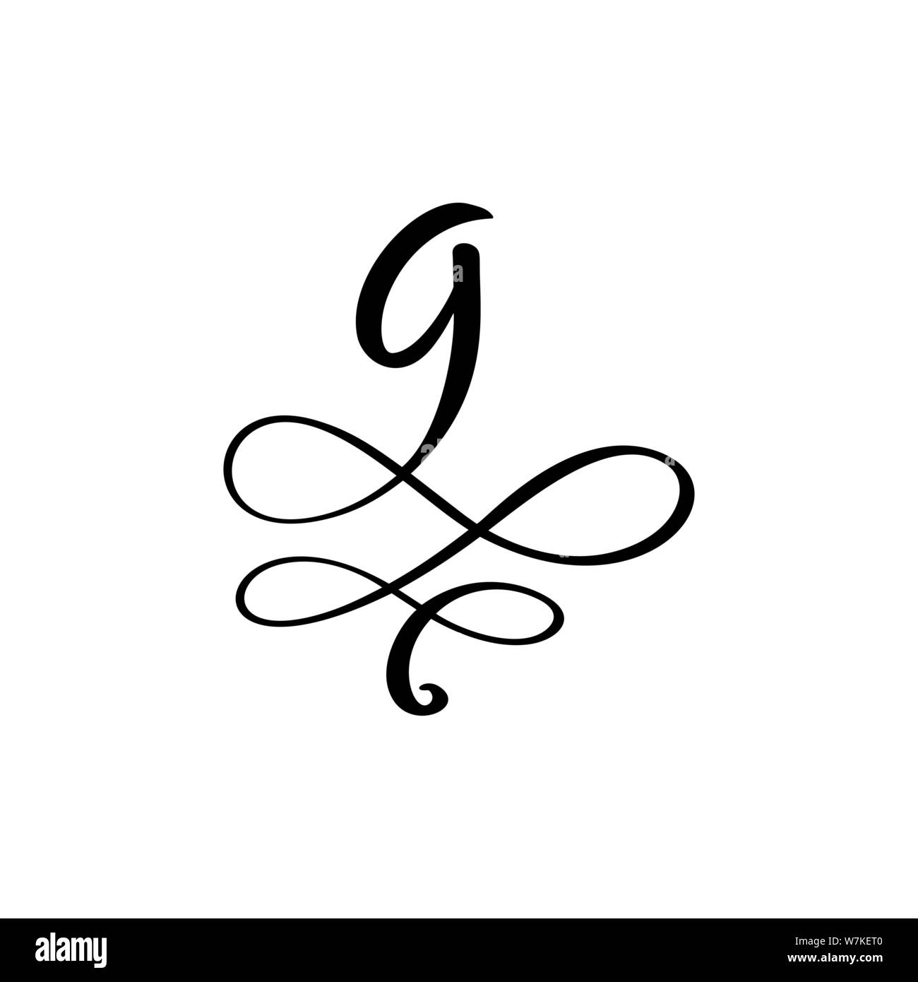 Vecteur calligraphique floral à la main numéro 9 monogramme ou logo. Lettrage à la main numeral Nine avec tourbillons et boucles. Mariage motif fleuri Illustration de Vecteur