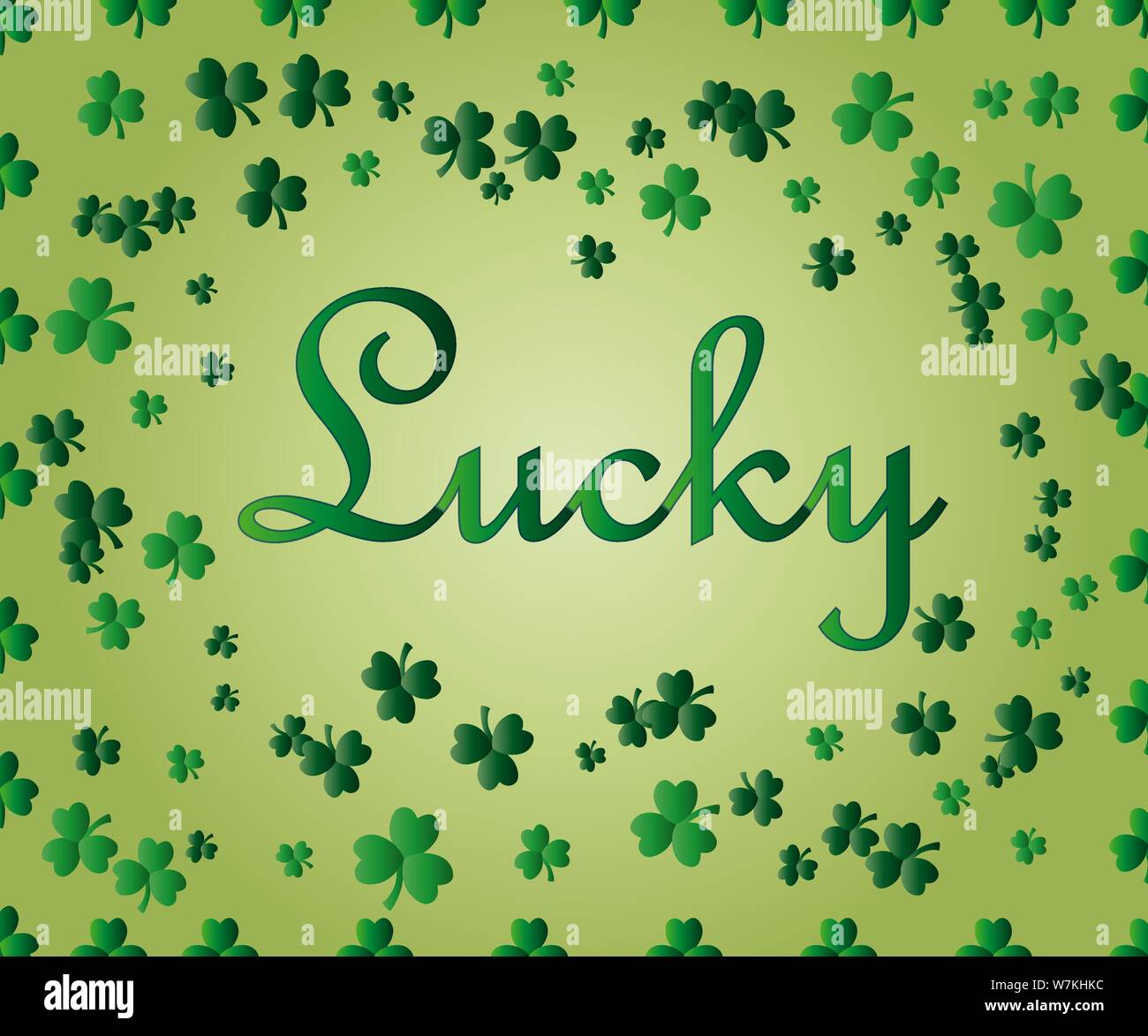 Saint Patrick's Day Greeting card avec les feuilles de trèfle vert étincelaient et texte. Inscription - Lucky Illustration de Vecteur