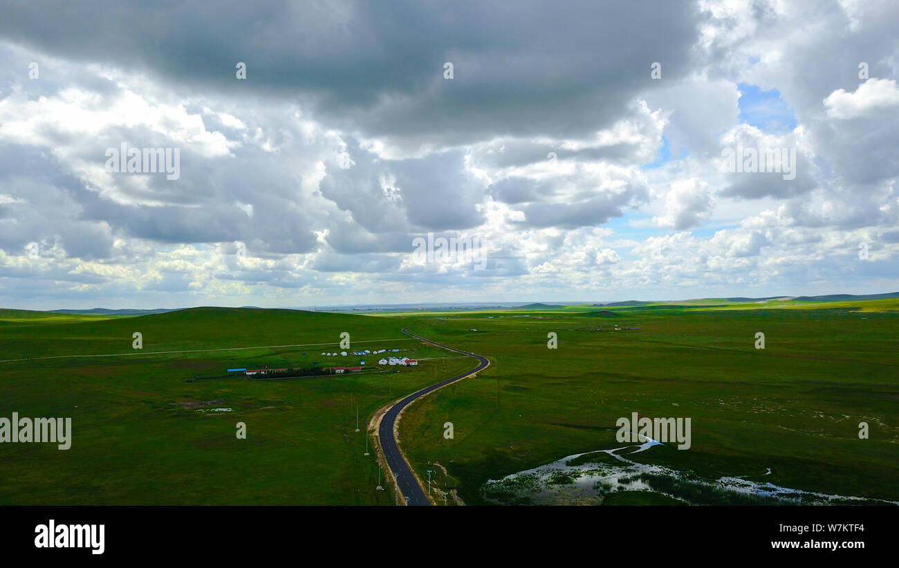 Paysage de la prairie, Wulagai tournage spot de ''Wolf Totem'', dans la zone de gestion de l'Wulagai Xilingol, Ligue du nord de la Chine est autonome de Mongolie intérieure Banque D'Images