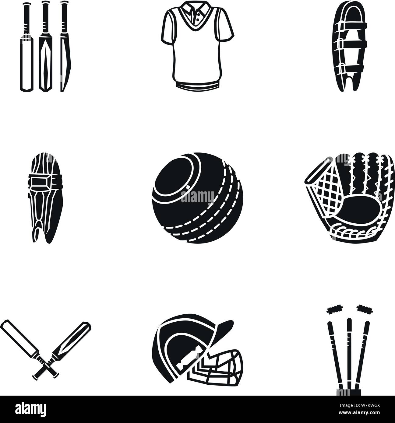 Outils de Cricket icon set. Simple jeu de 9 outils de cricket vector icons pour la conception web isolé sur fond blanc Illustration de Vecteur